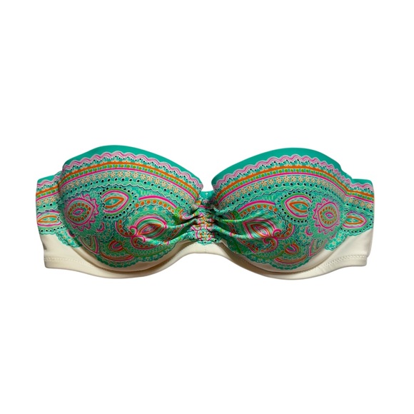 Victoria’s Secret Boho Teal Paisley Mandala Strapless Bandeau Bikini Top 32B - Picture 1 of 5
